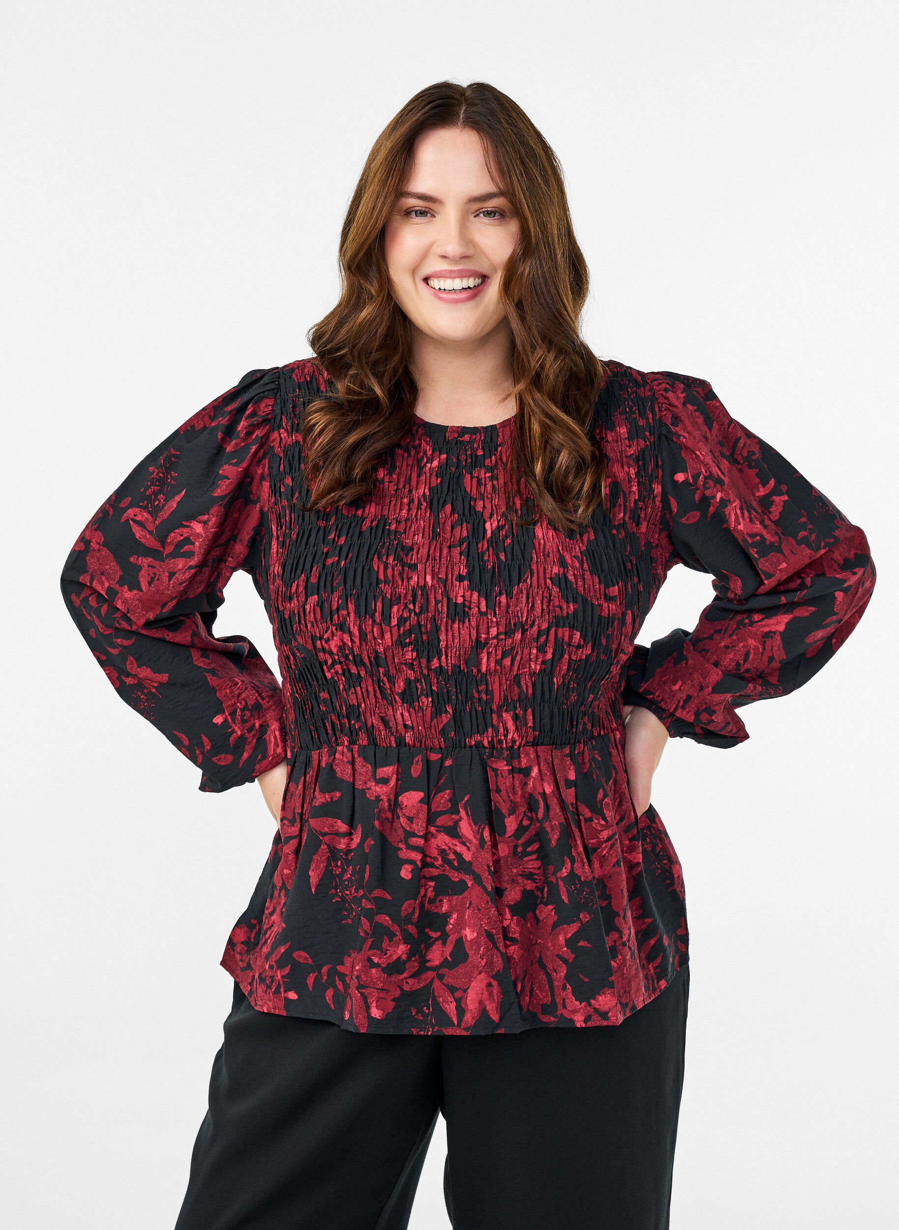 ZizziBluse mit Puff und langen &Auml;rmeln, Schwarz, Model image number 0