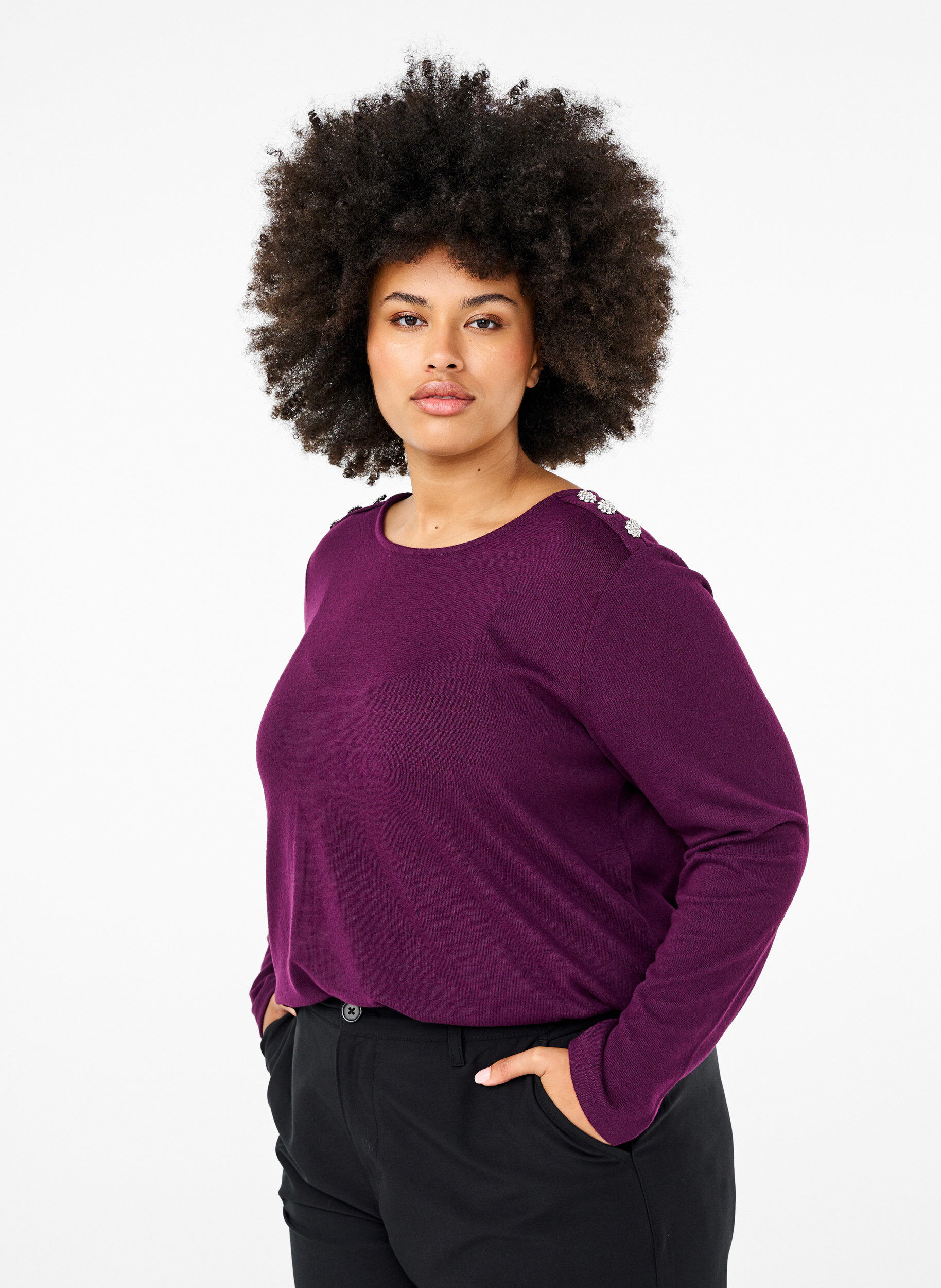 ZizziBluse mit Zierkn&ouml;pfen, Lila, Model image number 0