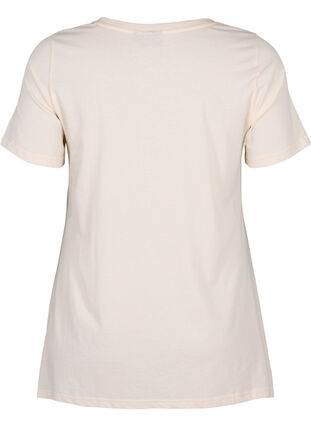 T-Shirt aus Baumwolle mit Textdruck, Buttercream HAPPY, Packshot image number 1