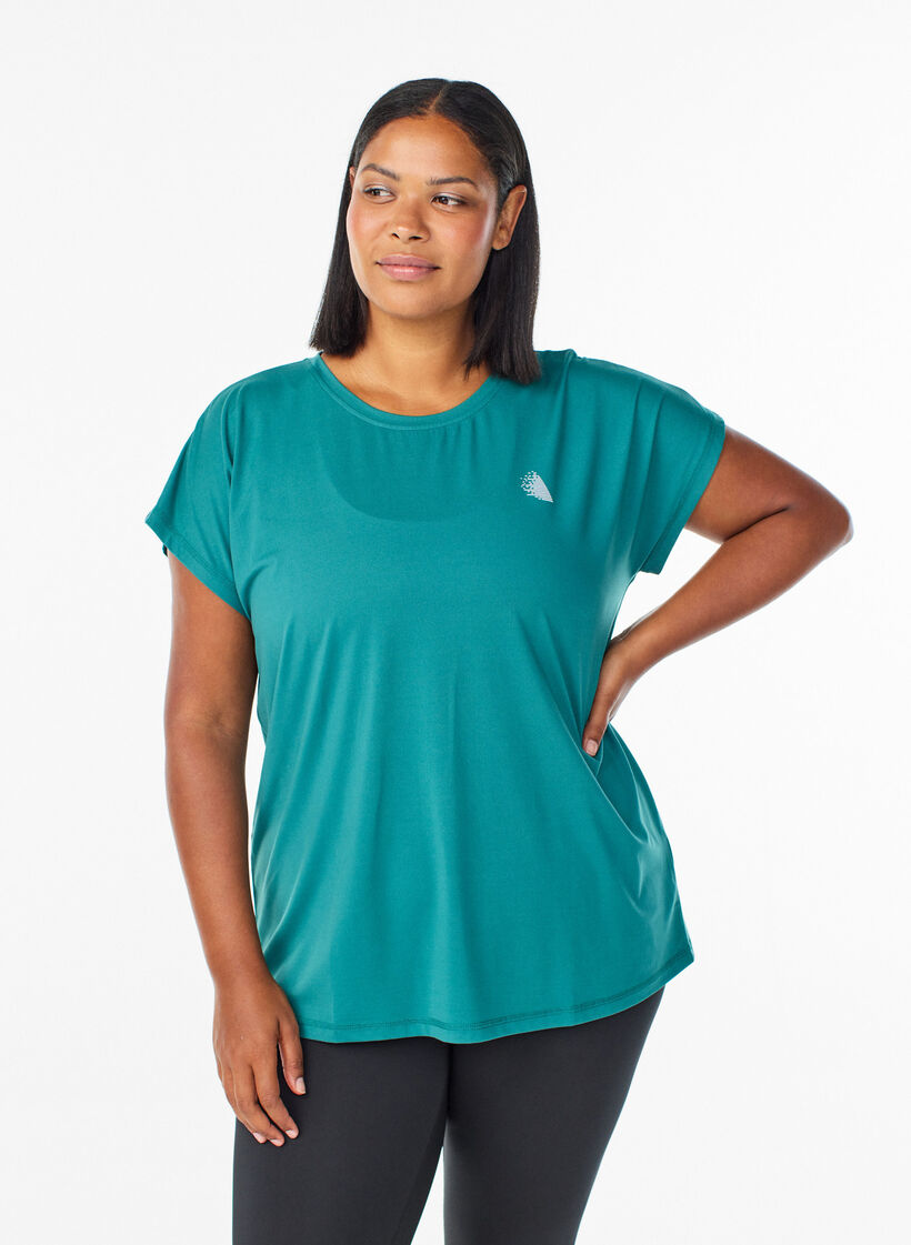 Einfarbiges Trainings-T-Shirt, Petrol, Model image number 0