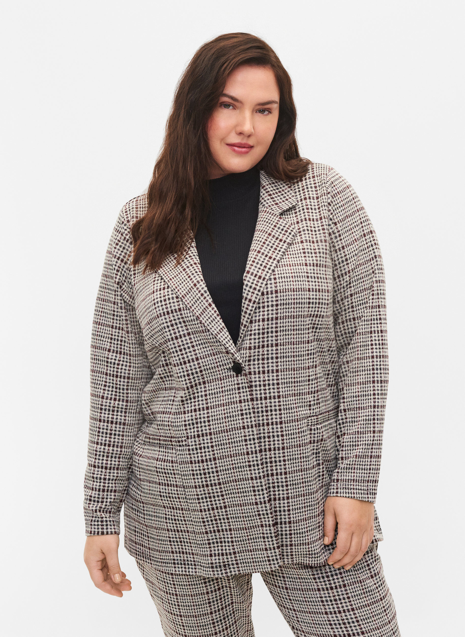 ZizziKarierter Blazer mit Knopfverschluss, Brown Check, Model image number 0