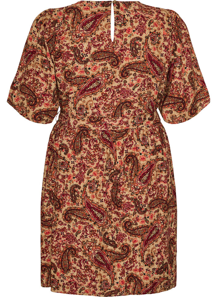 Kleid mit Paisleymuster und Bindeg&uuml;rtel, Braun, Packshot image number 1