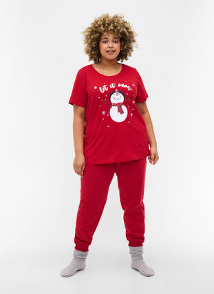Weihnachts-T-Shirt aus Baumwolle, Tango Red Snowman, Model image number 2