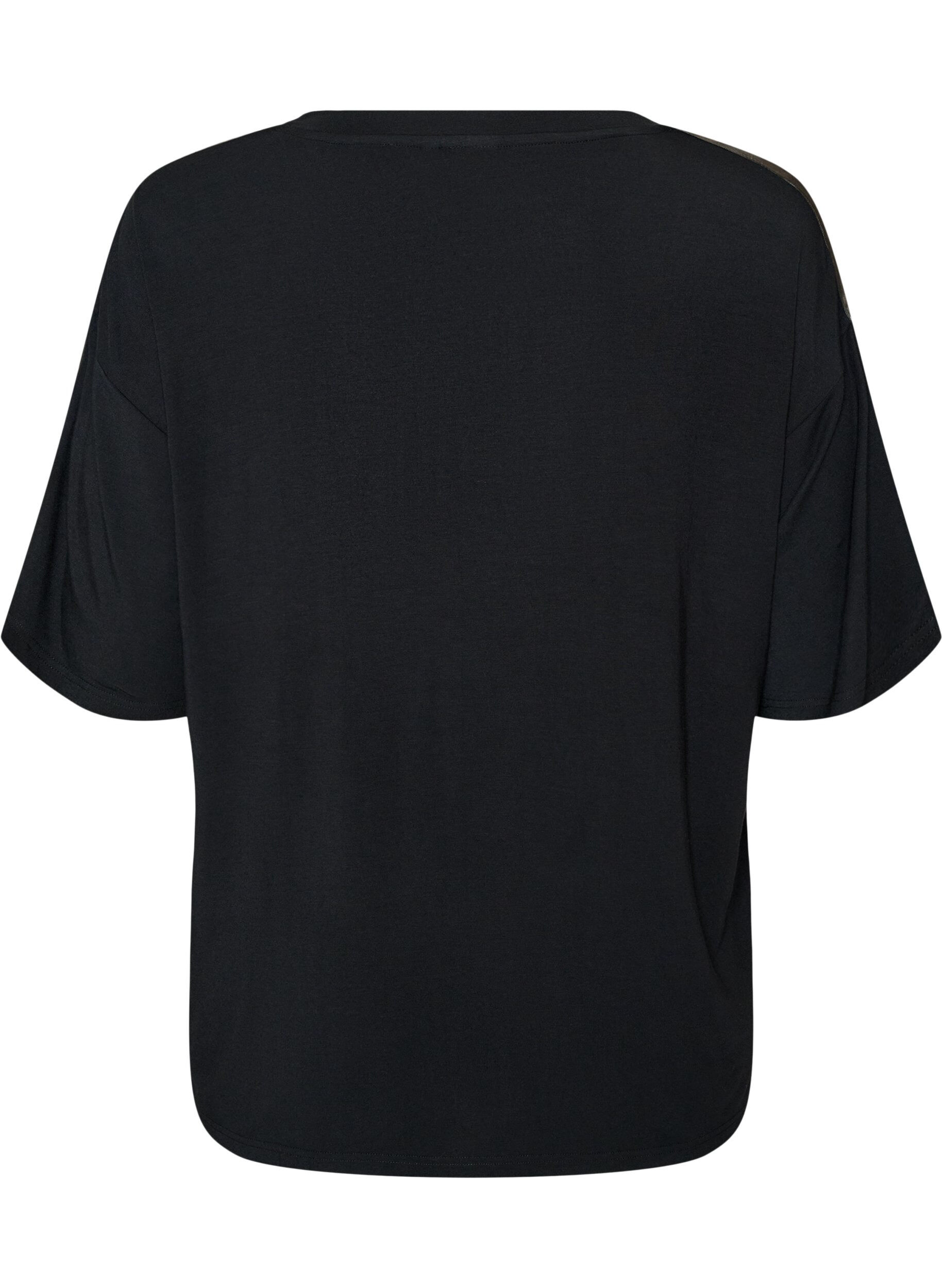 ZizziNacht-T-Shirt aus Modal mit Kontrastband, Schwarz, Packshot image number 1