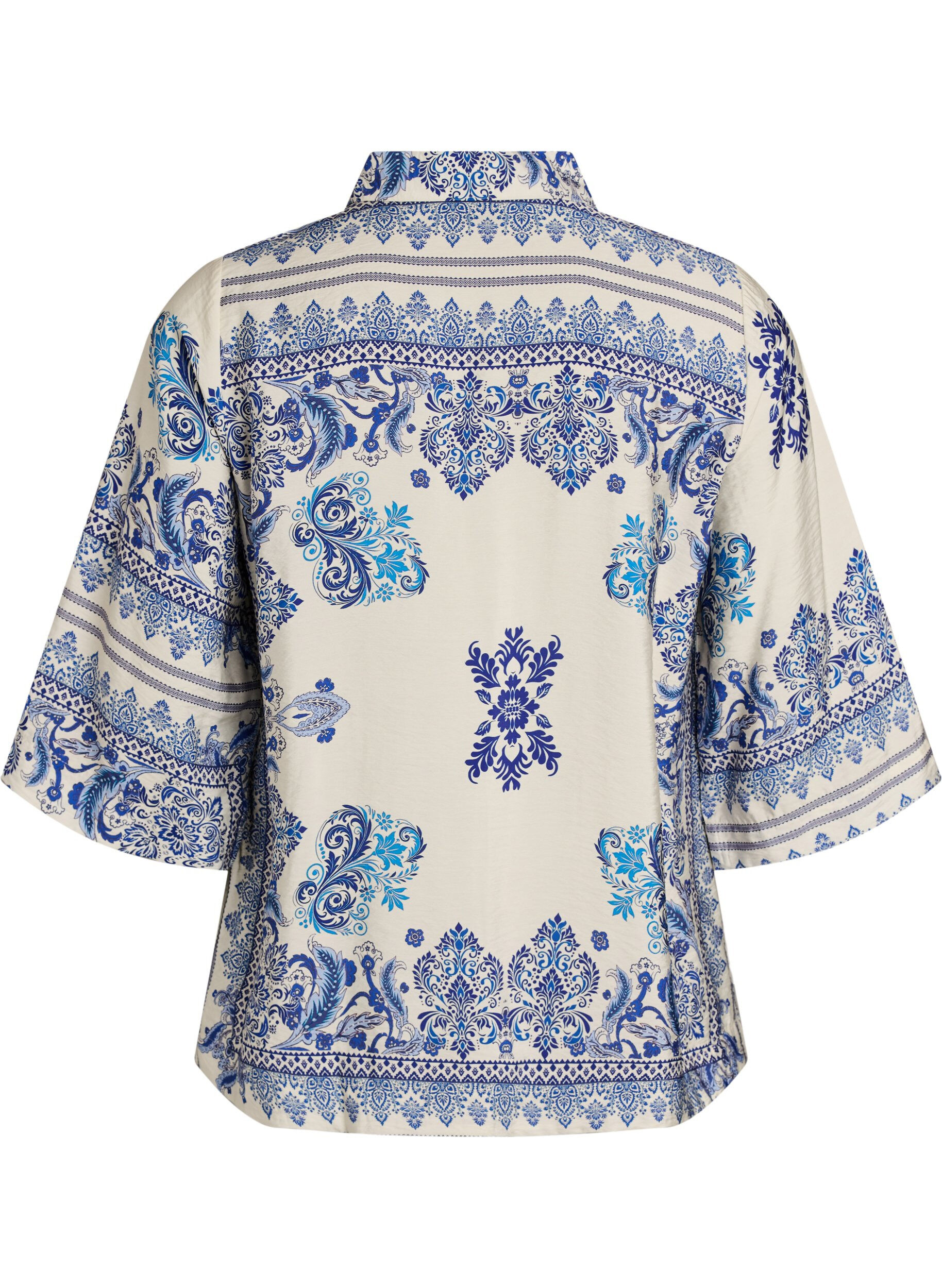 ZizziGemusterte Bluse aus Viskose mit 3/4-&Auml;rmeln, Blau, Packshot image number 1
