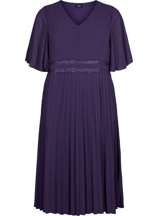 Kurzärmeliges Plissee Kleid, Purple Velvet, Packshot image number 0