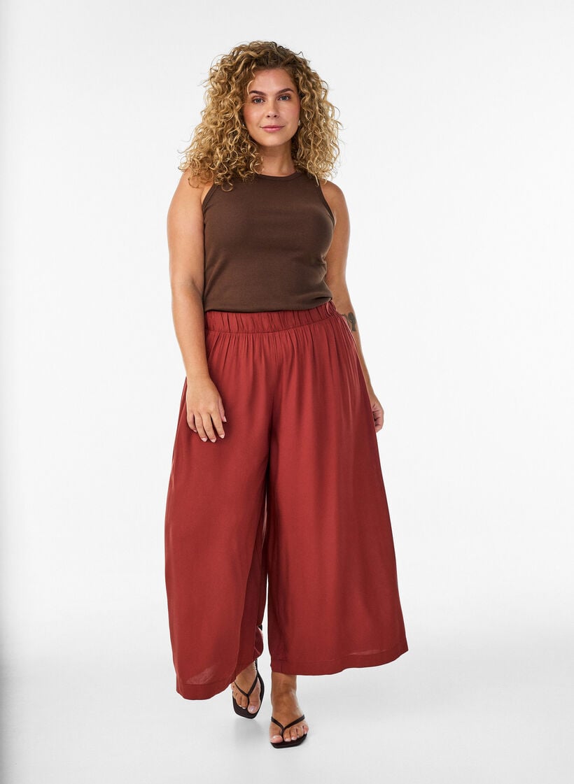 Culottes aus Viskose mit hoher Taille und weiten Beinen, Rot, Model image number 0