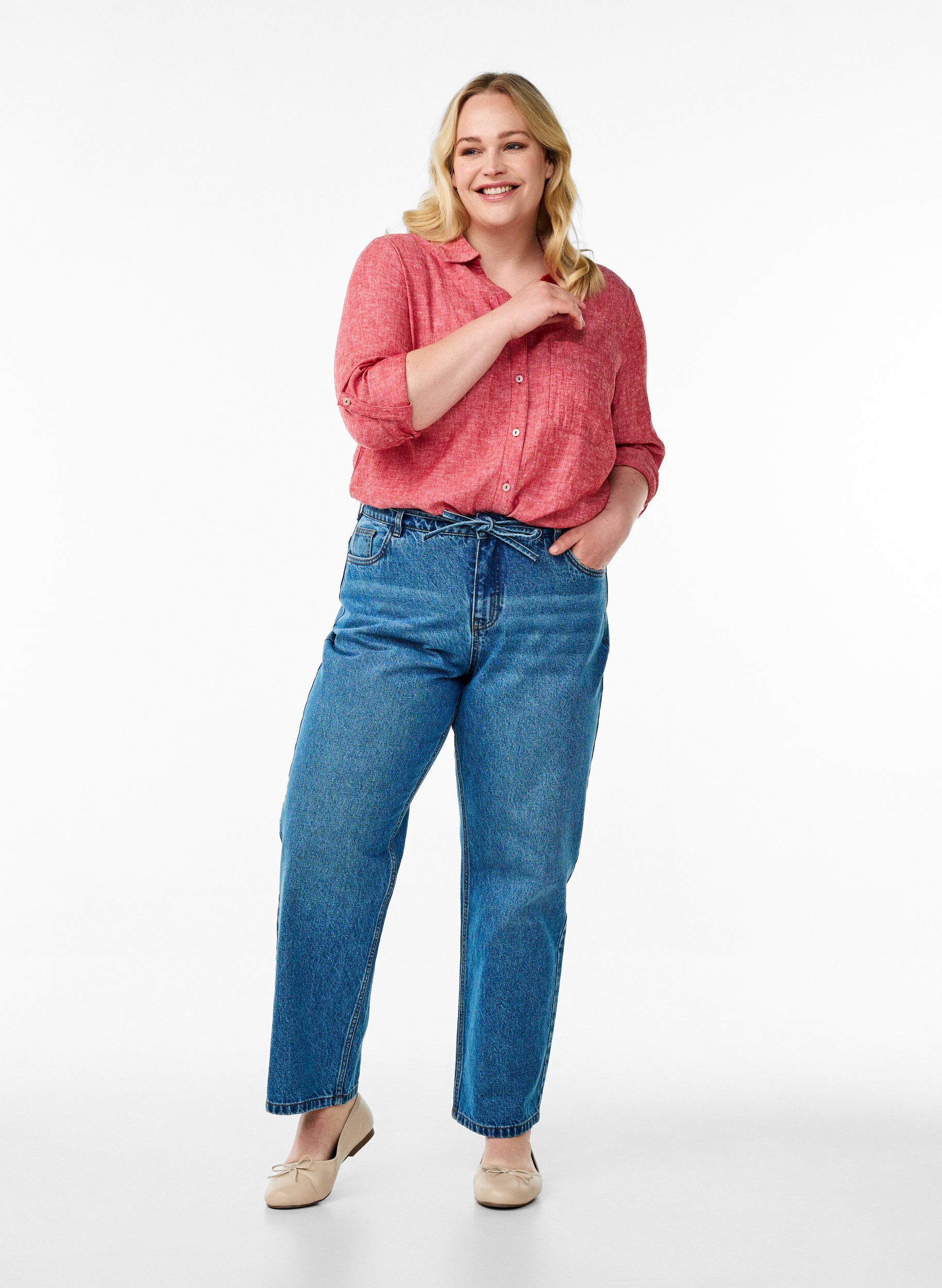 ZizziBluse aus Leinen und Viskose mit 3/4-&Auml;rmeln, Rot, Model image number 1