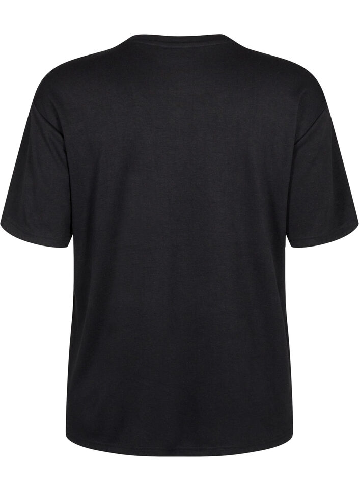 T-Shirt mit Strasssteinen und Rundhalsausschnitt, Schwarz, Packshot image number 1