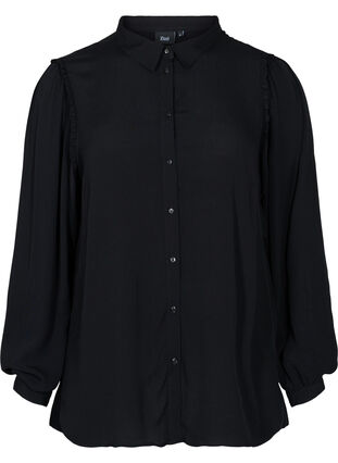 Langarmshirt aus Viskose mit Rüschendetails, Black, Packshot image number 0