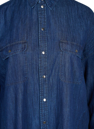 Oversize Denim-Hemdbluse mit Taschen, Dark blue denim, Packshot image number 2