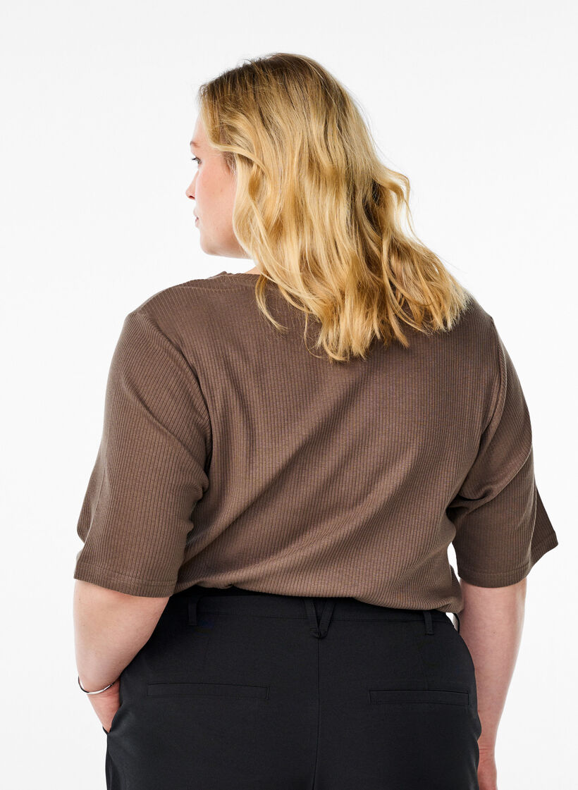 Bluse aus geripptem Jersey mit kurzen &Auml;rmeln, Braun, Model image number 2