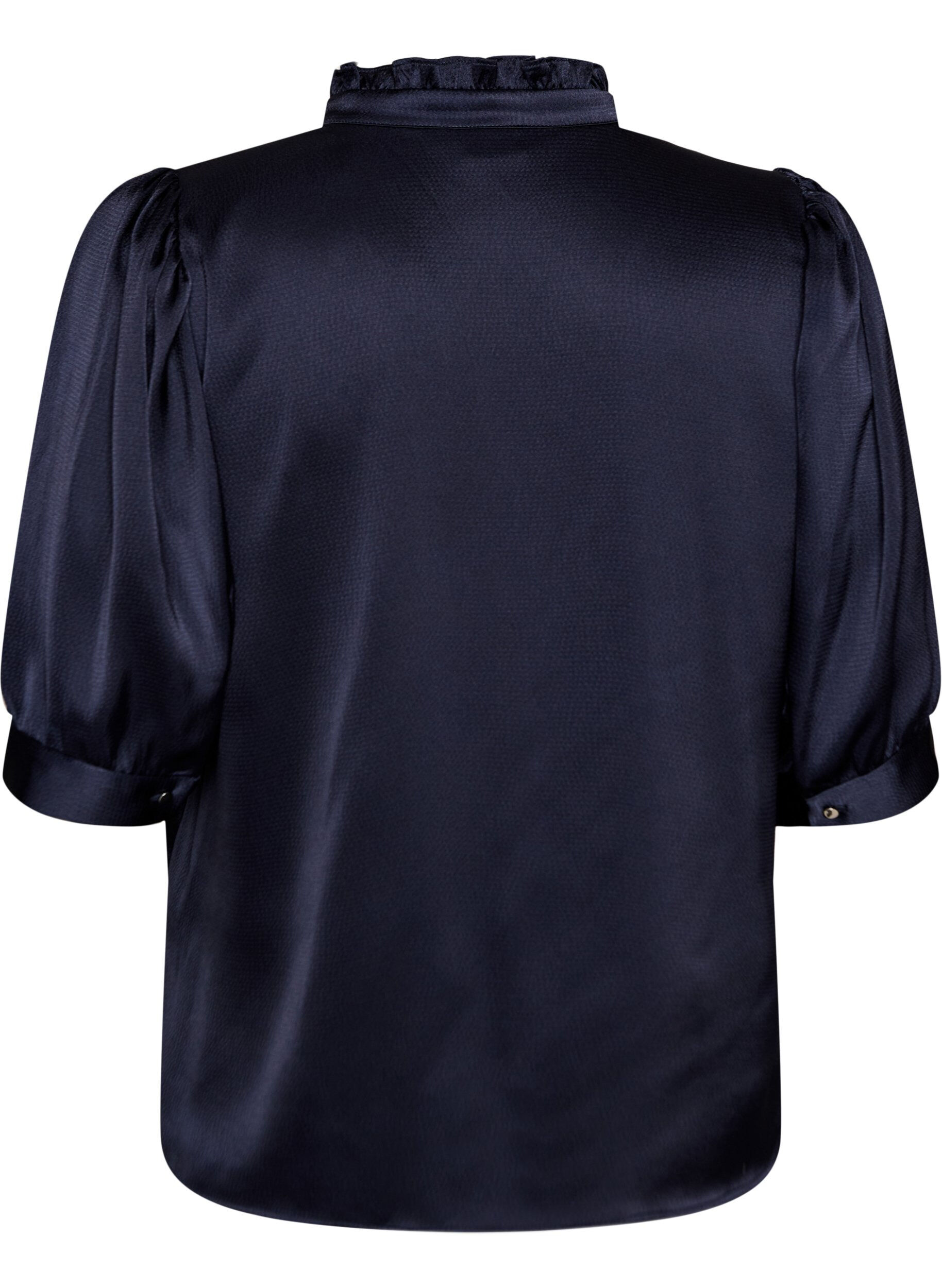 ZizziBluse in Satin-Optik mit 1/2-&Auml;rmeln und R&uuml;schenkragen, Blau, Packshot image number 1