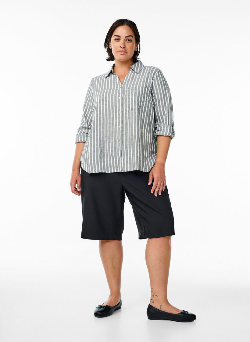 Bluse aus Leinen und Viskose mit 3/4-Ärmeln, Grün, Model image number 1