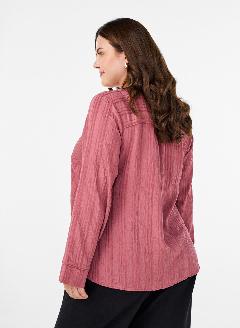 Bluse mit Ton-in-Ton-Struktur und Knöpfen, Rot, Model image number 2