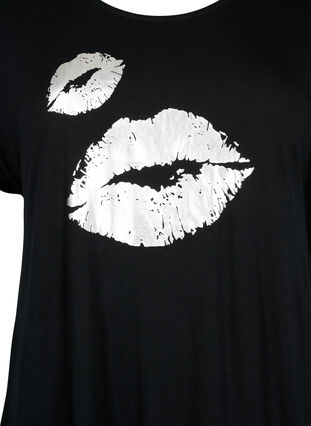 Kurzärmeliges Viskose-T-Shirt mit Druck, Black W. Lips, Packshot image number 2