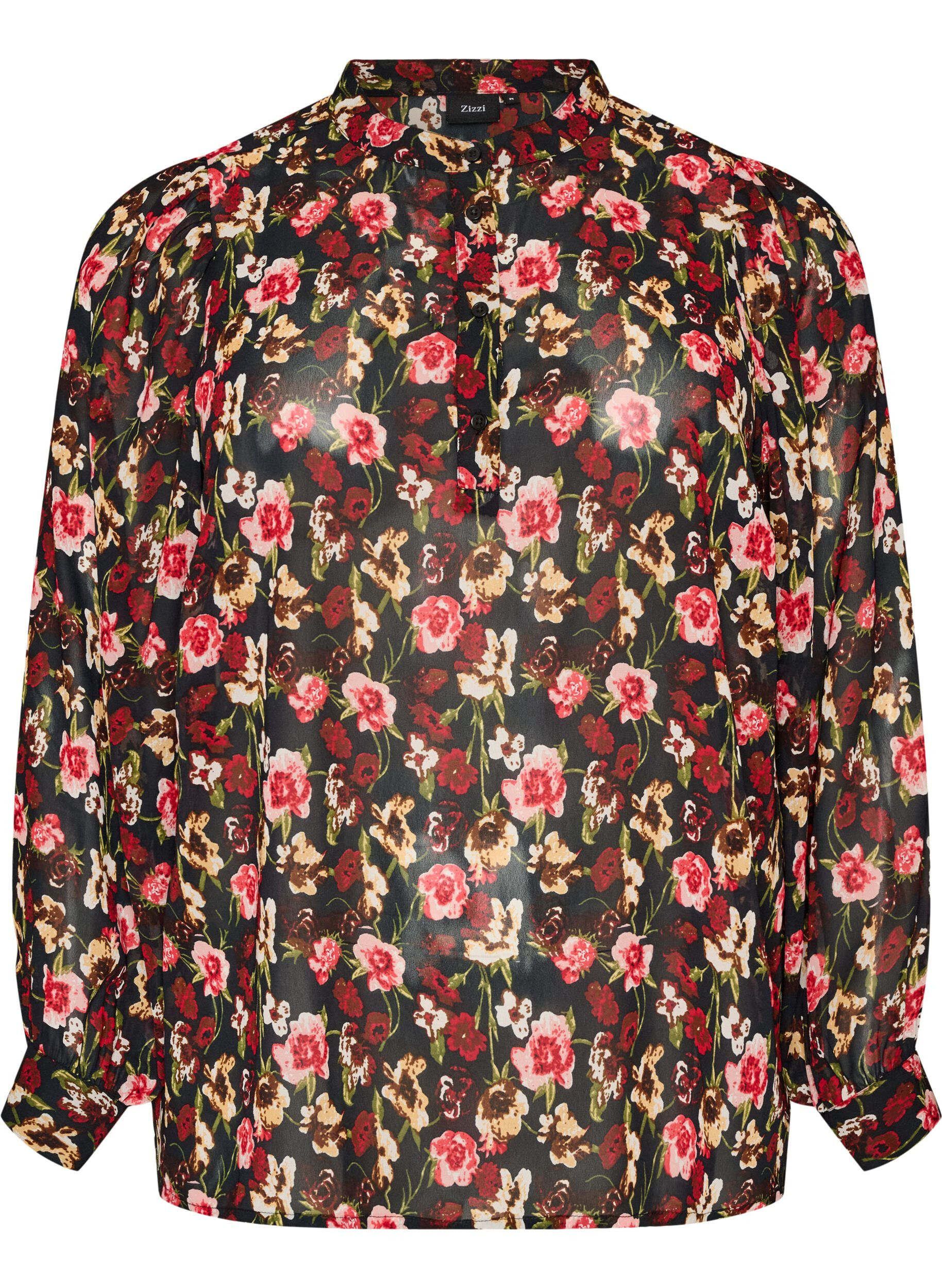 Bluse mit Allover-Print und kurzer Knopfleiste
