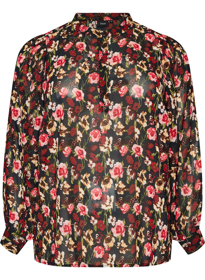 Bluse mit Allover-Print und kurzer Knopfleiste, Rot, Packshot image number 0