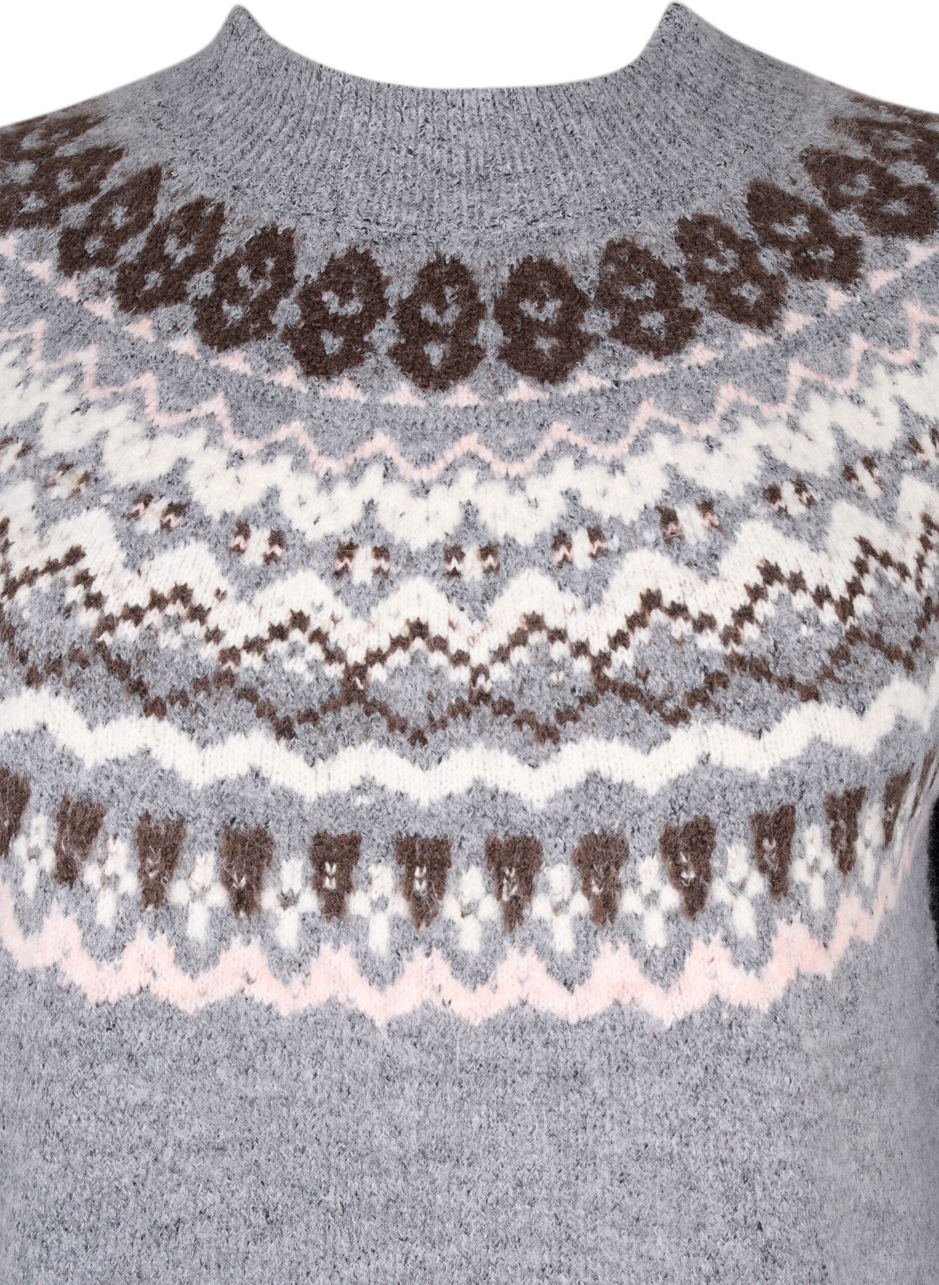 ZizziGestrickter Pullover mit Muster und langen &Auml;rmeln, Medium Grey Comb, Packshot image number 2