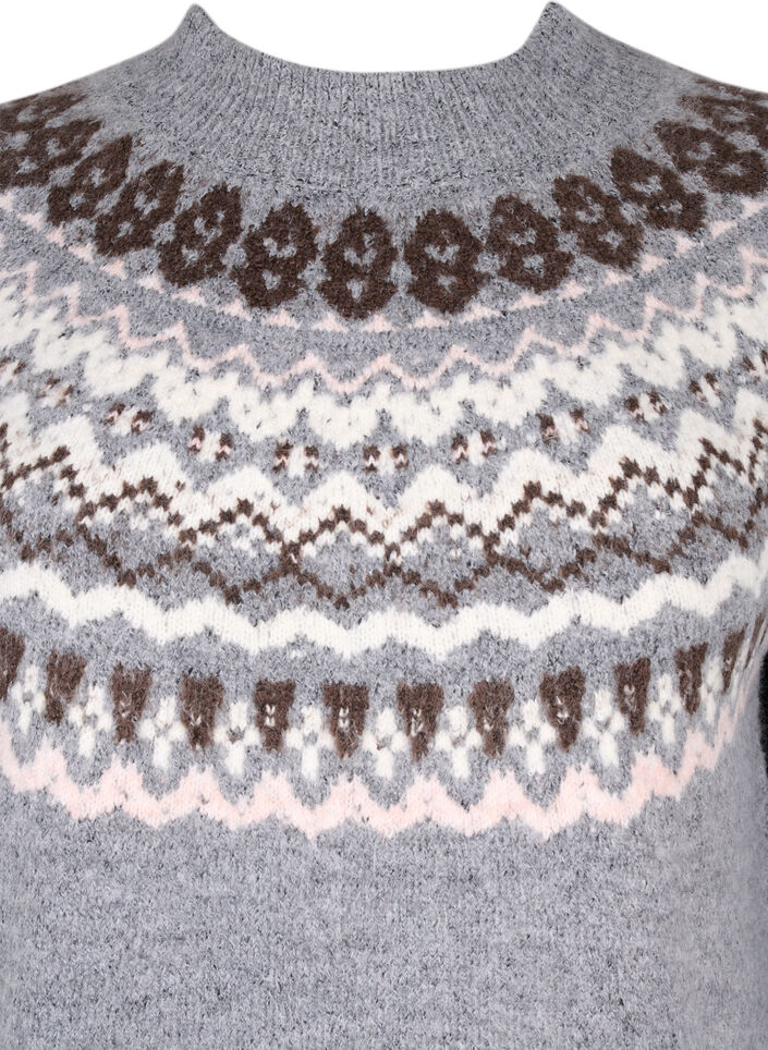 Gestrickter Pullover mit Muster und langen Ärmeln, Medium Grey Comb, Packshot image number 2