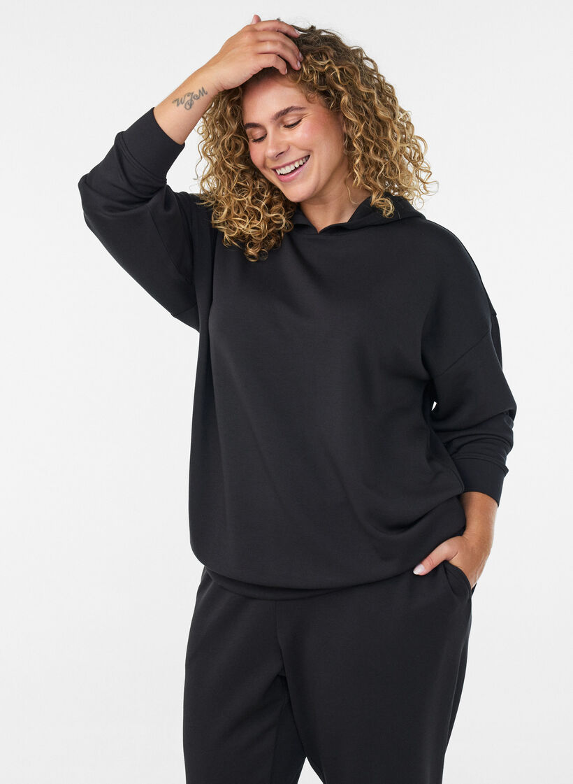 Hoodie aus Jersey, Schwarz, Model image number 0