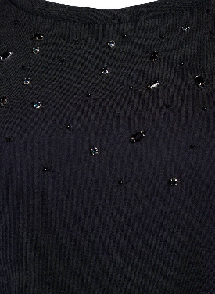 Boxy T-Shirt mit Perlen und Strasssteinen, Grau, Packshot image number 2
