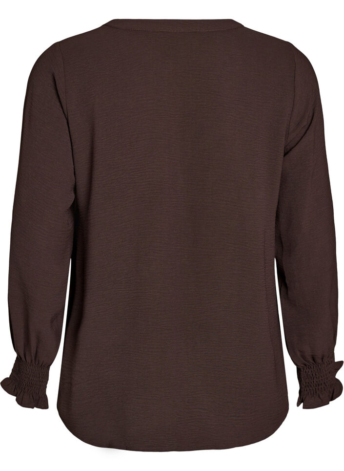 Bluse mit Smockb&uuml;ndchen und V-Ausschnitt, Braun, Packshot image number 1