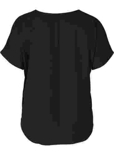 Bluse mit kurzen Ärmeln und Rundhalsausschnitt, Black, Packshot image number 1