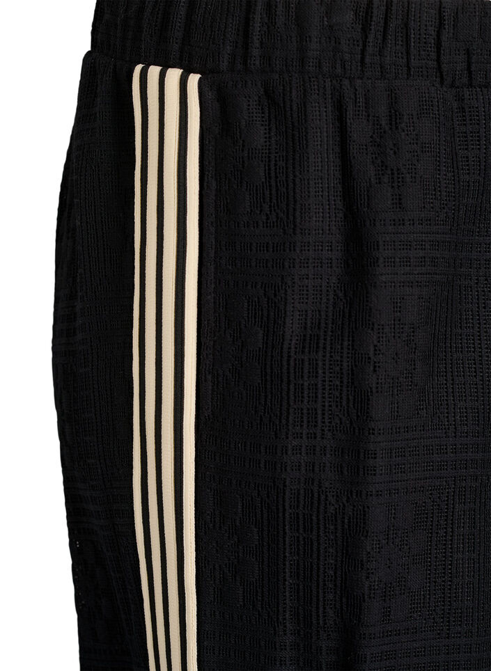Weite Spitzenhose mit Kontraststreifen, Schwarz, Packshot image number 2