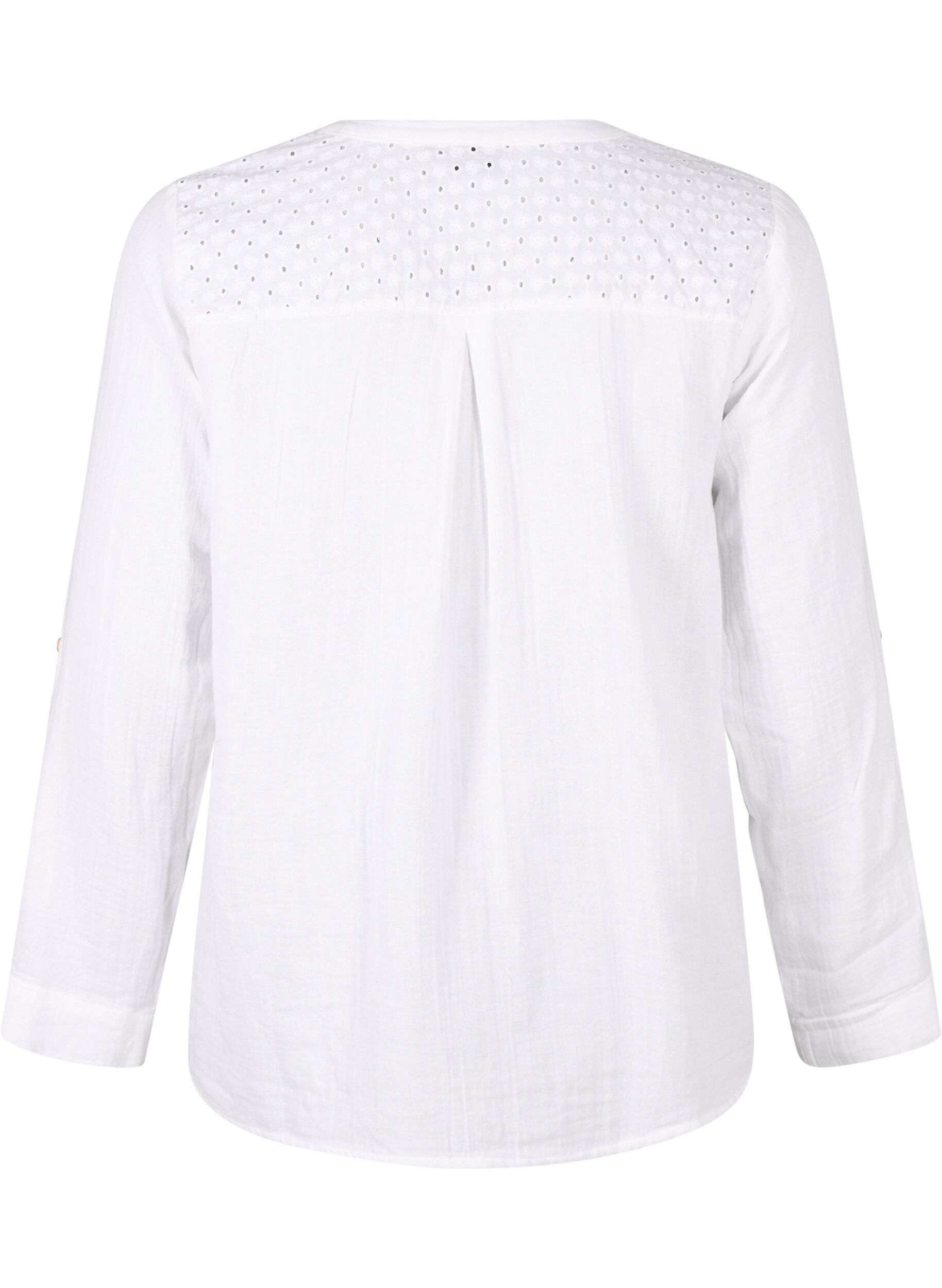 Zizzi Baumwollbluse mit Lochstickerei und 3/4-&Auml;rmeln, Bright White, Packshot image number 1