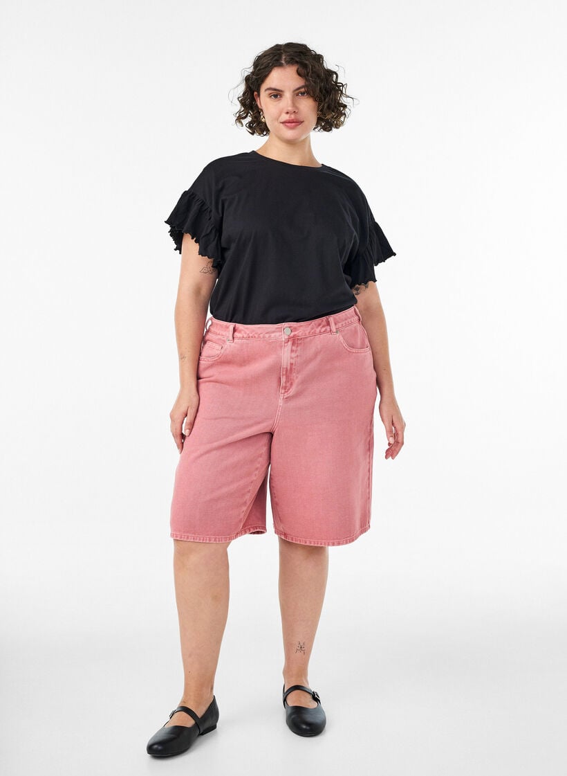 T-Shirt aus Bio-Baumwolle mit R&uuml;schen&auml;rmeln, Schwarz, Model image number 1