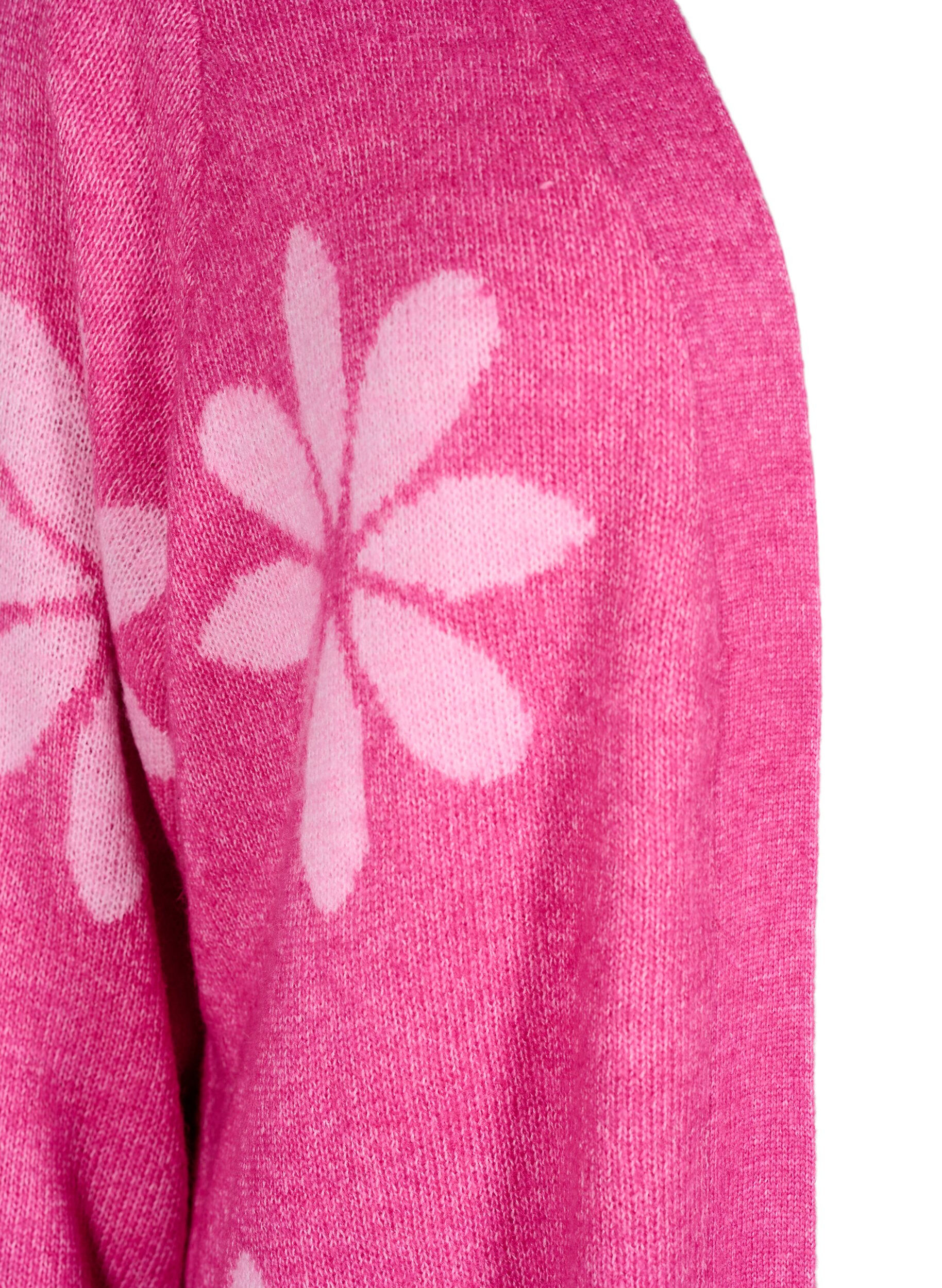 ZizziLange Strickjacke mit floralem Muster, Raspberry Rose Comb, Packshot image number 2