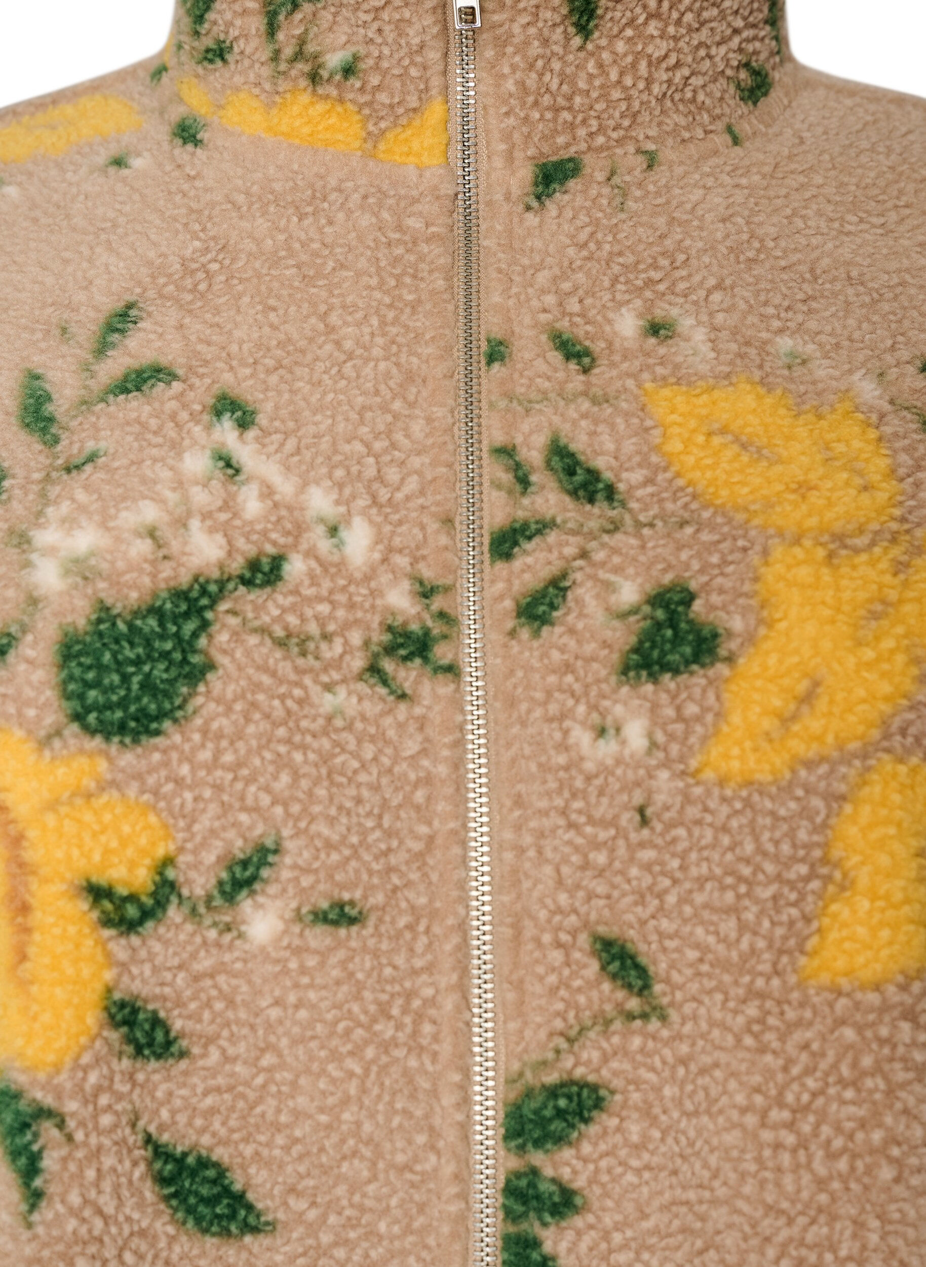 ZizziGebl&uuml;mte Fleecejacke mit hohem Kragen und Rei&szlig;verschluss, Beige, Packshot image number 2