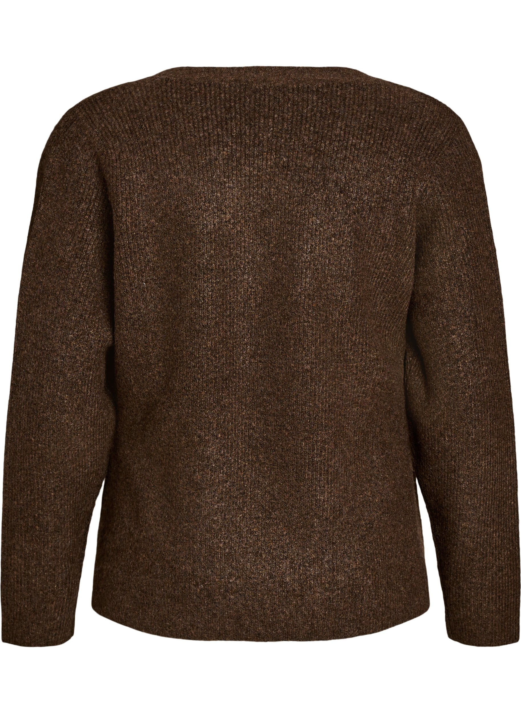ZizziStrickjacke mit asymmetrischem Verschluss, Braun, Packshot image number 1