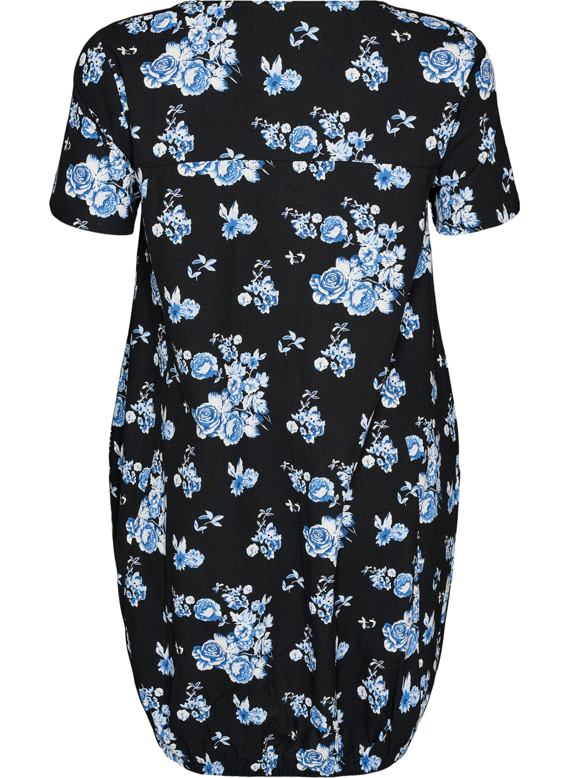 ZizziKurz&auml;rmliges Baumwollkleid mit Aufdruck, Schwarz, Packshot image number 1