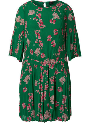 Plisseekleid mit Bindeband und Print, Jolly Green Flower, Packshot image number 0