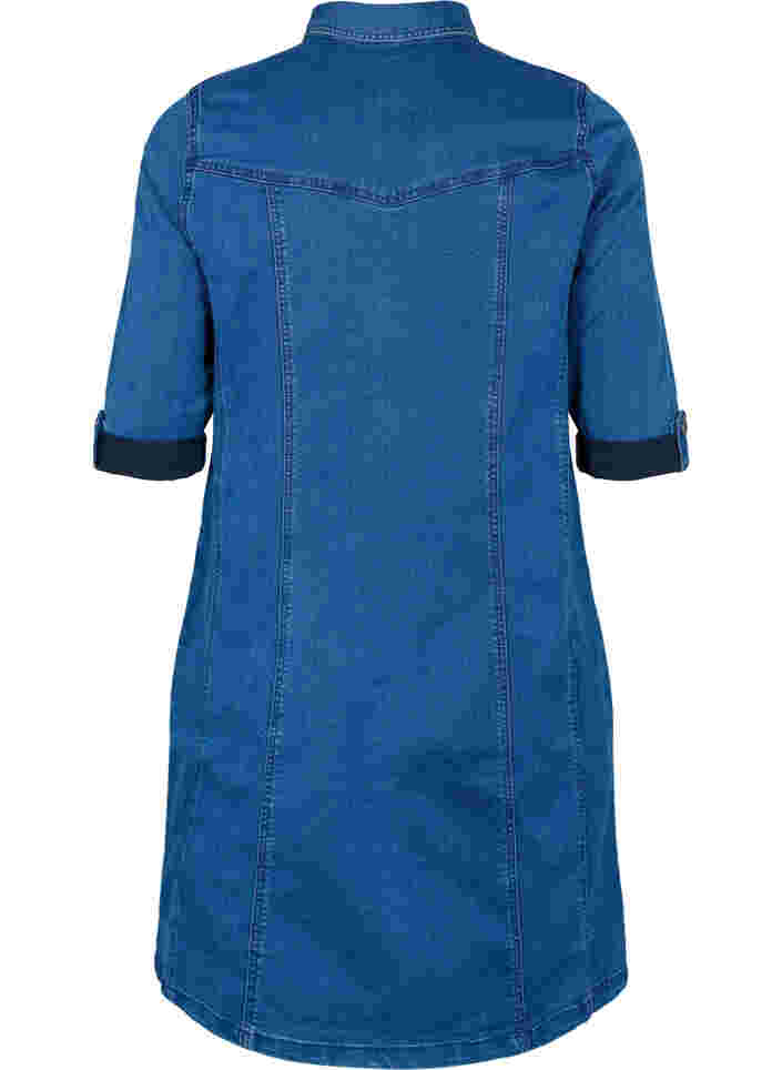 Hemdblusenkleid aus Denim mit 3/4-Ärmeln, Blue denim, Packshot image number 1