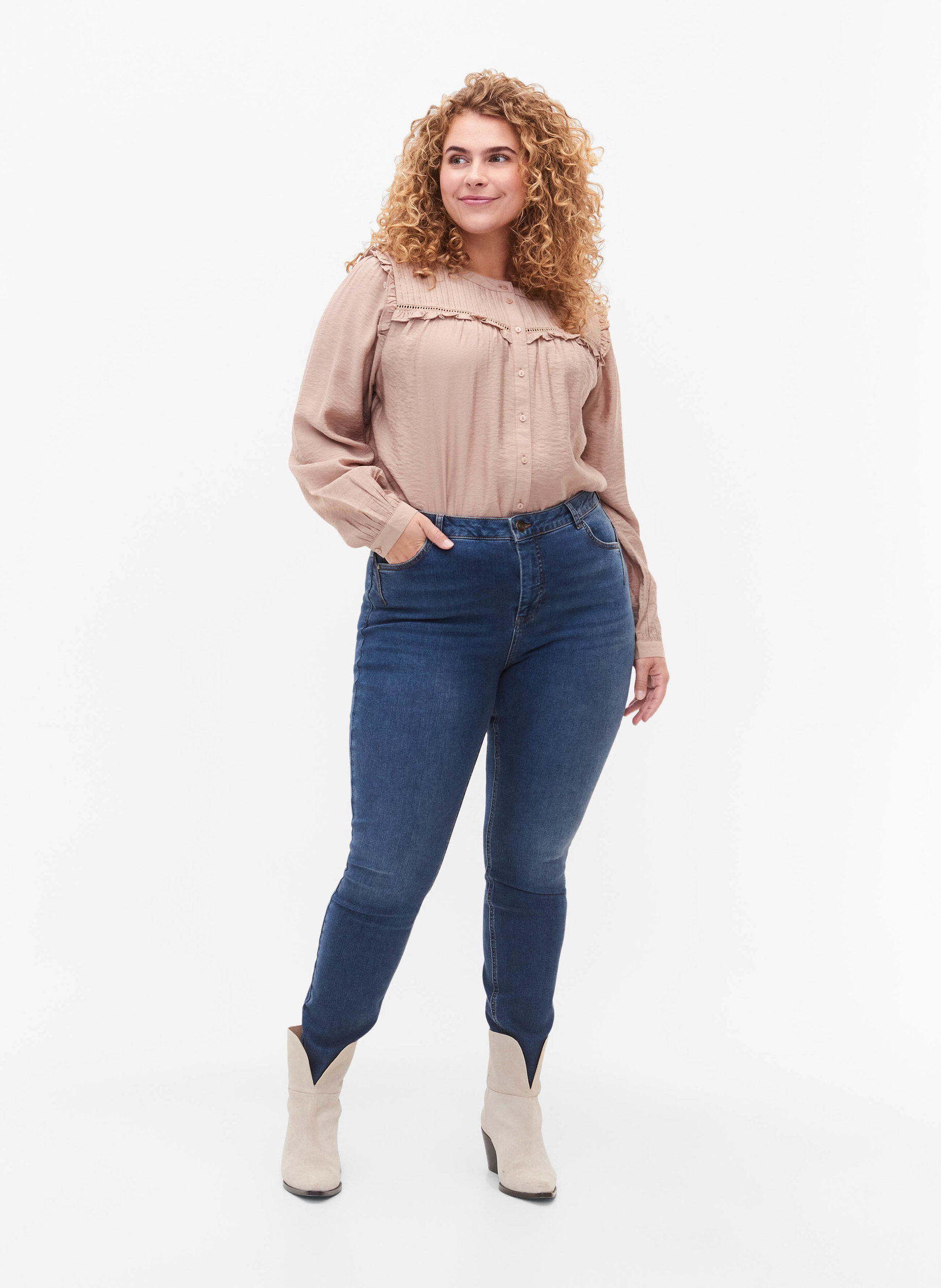 ZizziSuper schlanke Amy Jeans mit hoher Taille, Blue denim, Model image number 0