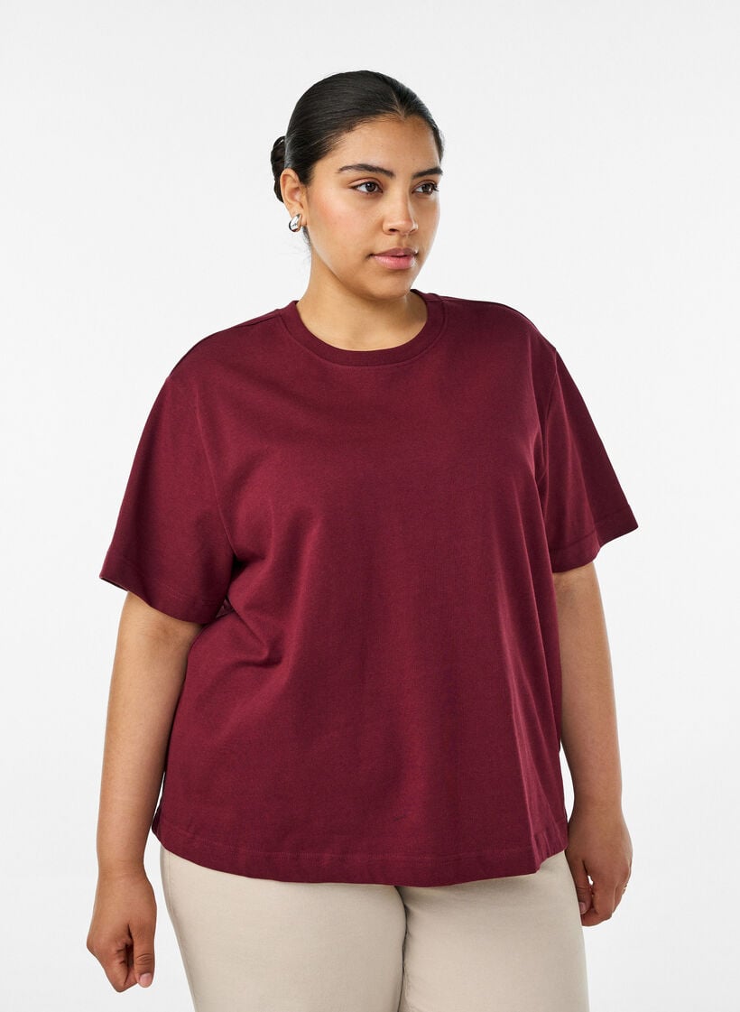 Kastiges T-Shirt aus Baumwolle, Rot, Model image number 0