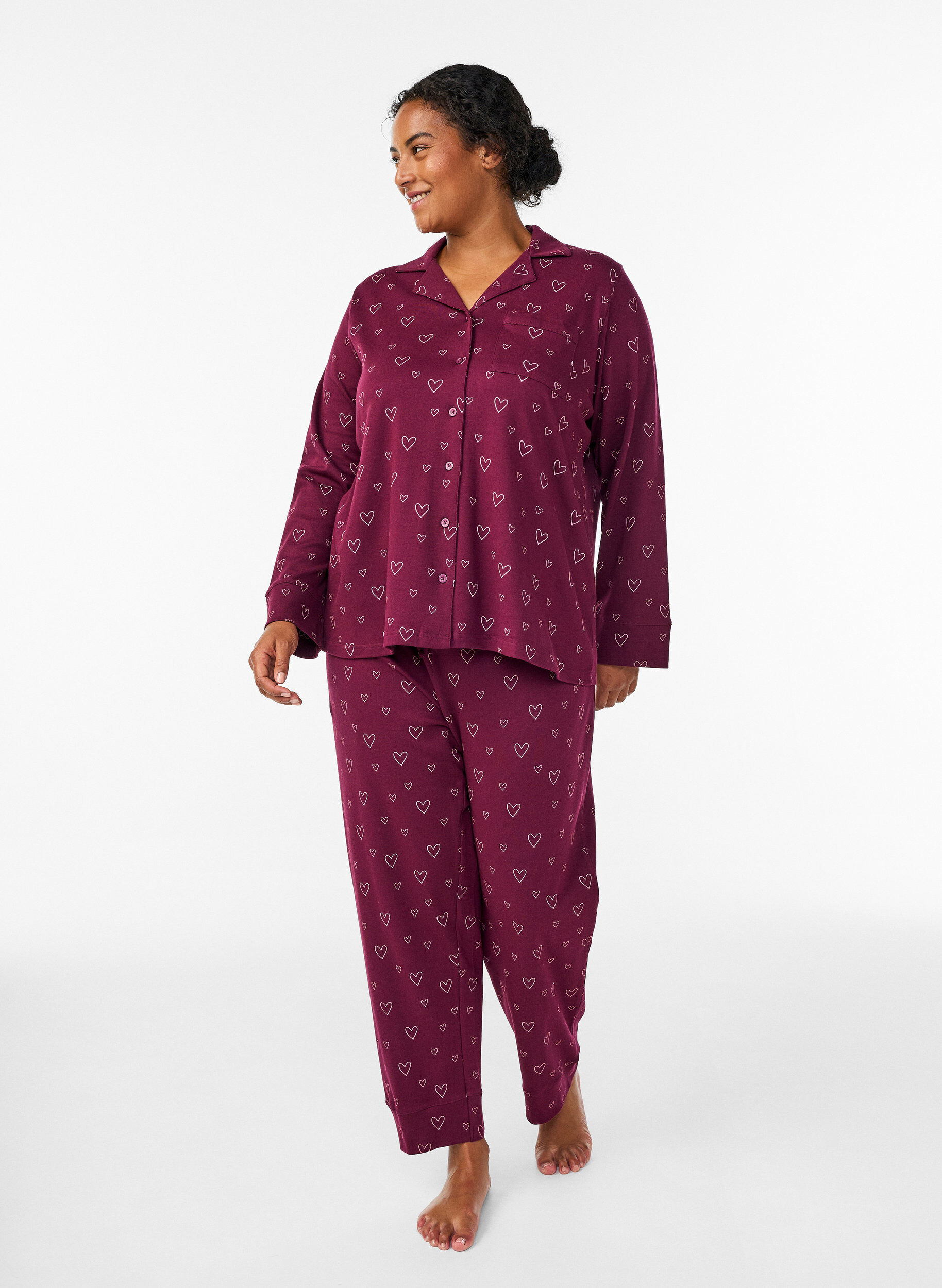 ZizziBaumwoll-Pyjamahose mit hohem Bund, Rot, Model image number 0