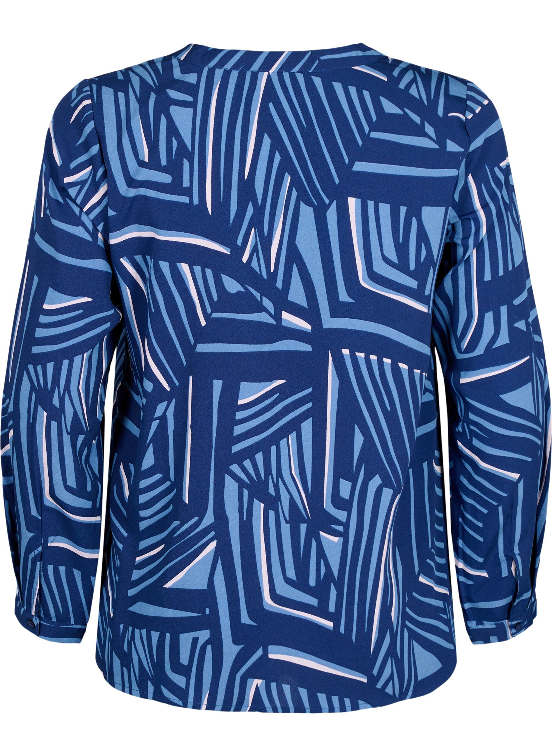ZizziFLASH &ndash; Lang&auml;rmlige Bluse mit Druck, Medieval Blue AOP, Packshot image number 1
