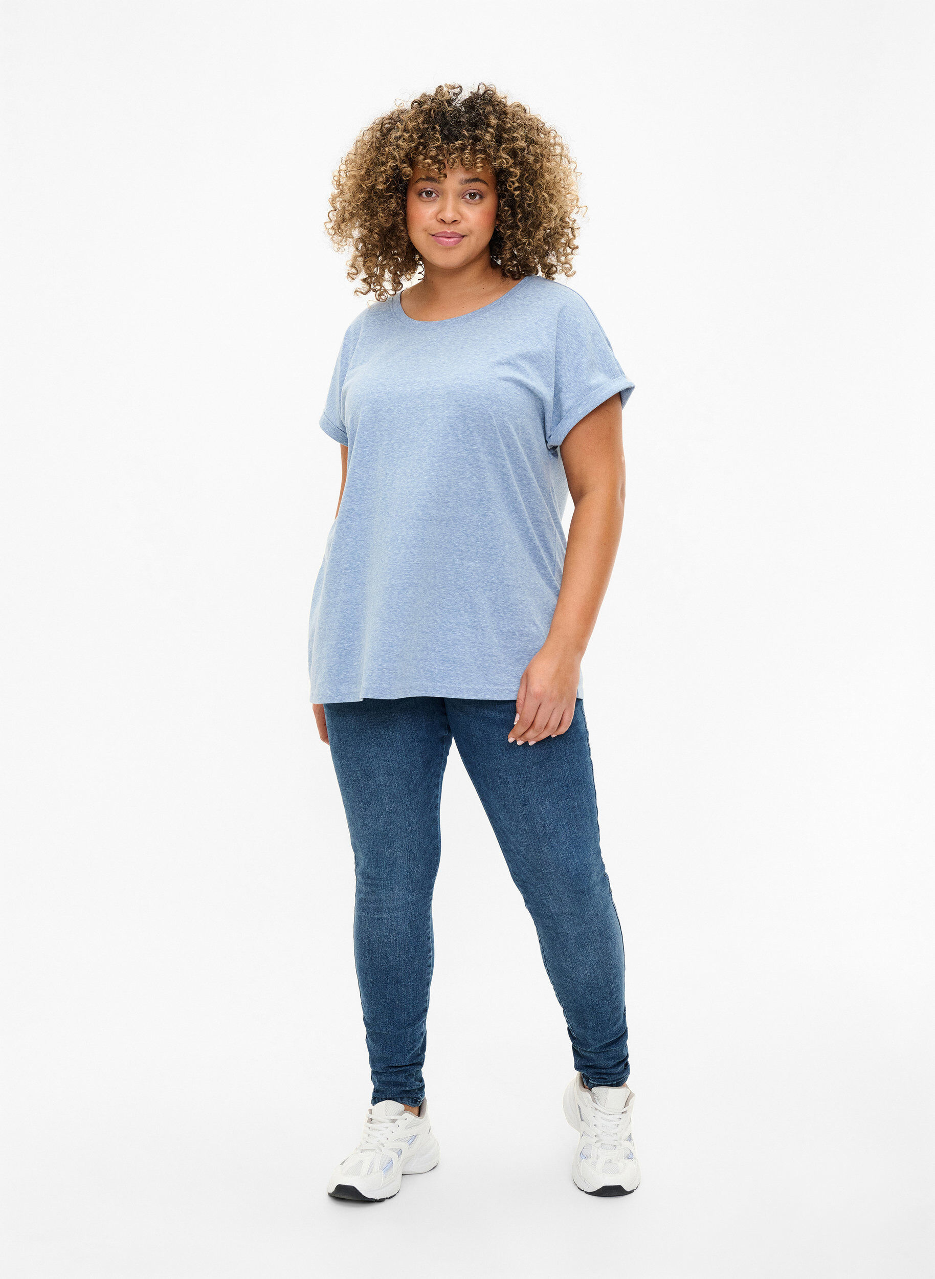 ZizziMelange T-Shirt mit kurzen &Auml;rmeln, Blau, Model image number 1