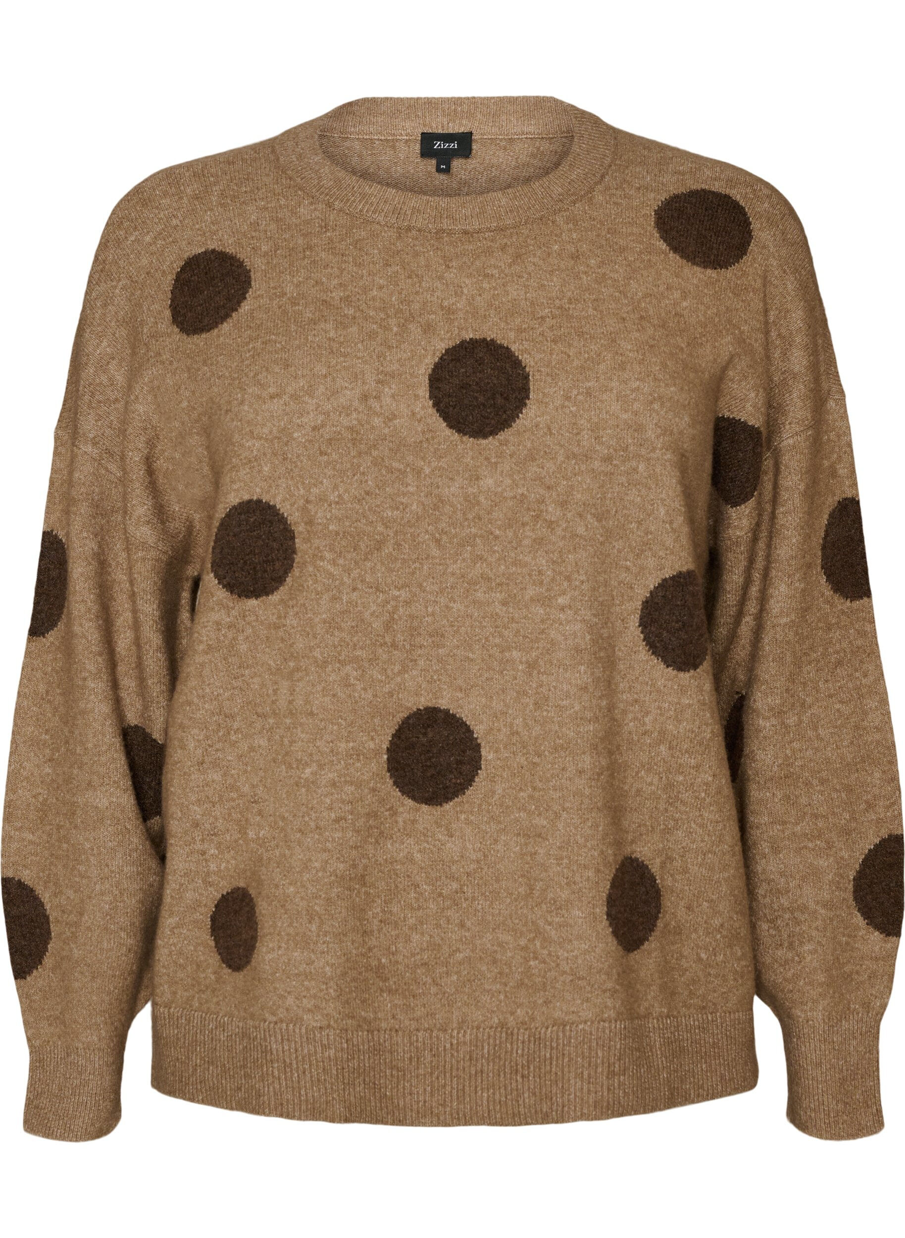 ZizziStrickbluse mit gepunktetem Muster, Braun, Packshot image number 0