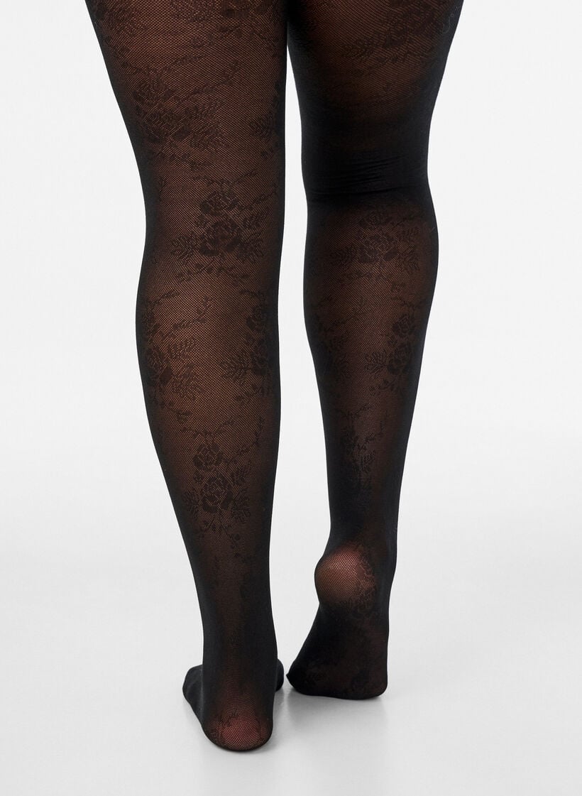 Gebl&uuml;mte Strumpfhose, 30 den, Schwarz, Model image number 3