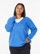 Strickbluse mit V-Ausschnitt und Raglan&auml;rmeln, Blau, Model image number 0