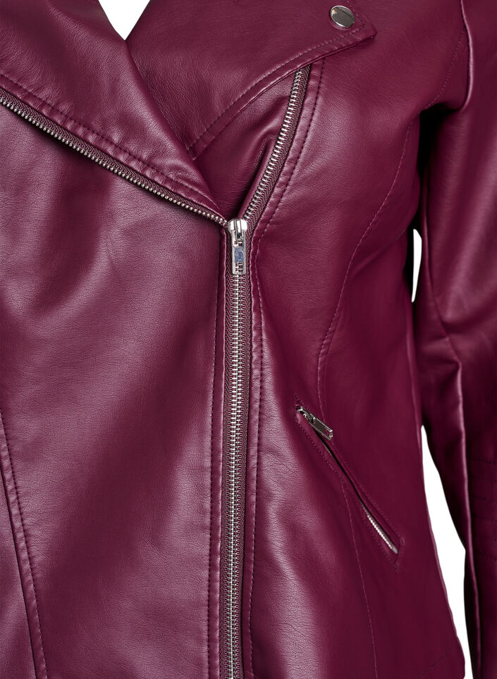Bikerjacke aus Kunstleder, Dunkles Bordeaux, Packshot image number 2