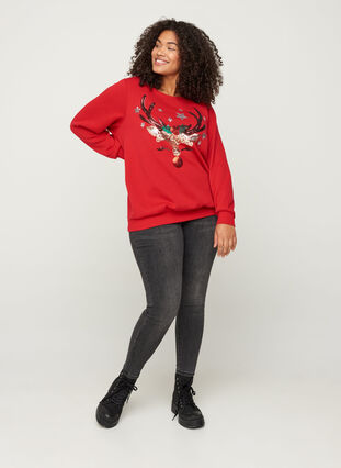 Weihnachtssweatshirt mit Pailletten, Tango Red, Model image number 3