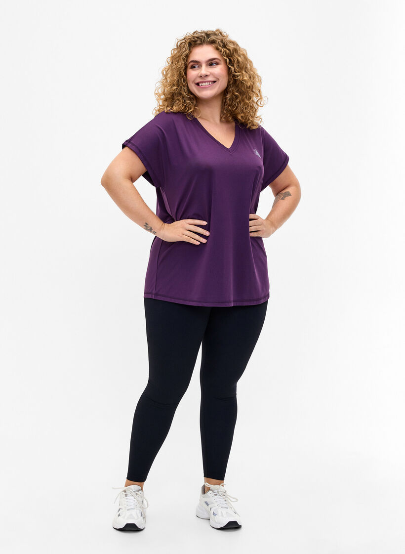 Lockeres Trainings-T-Shirt mit V-Ausschnitt, Purple Pennant, Model image number 2