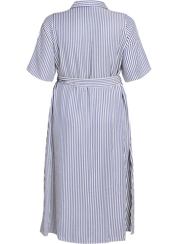 Kn&ouml;chellanges Hemdblusenkleid mit Bindeg&uuml;rtel und Streifen, Blau, Packshot image number 1
