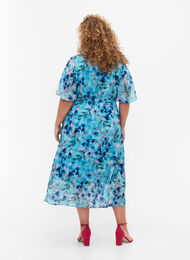 Kurzärmeliges Wrap-Kleid mit Blumenprint, Trellis AOP, Model